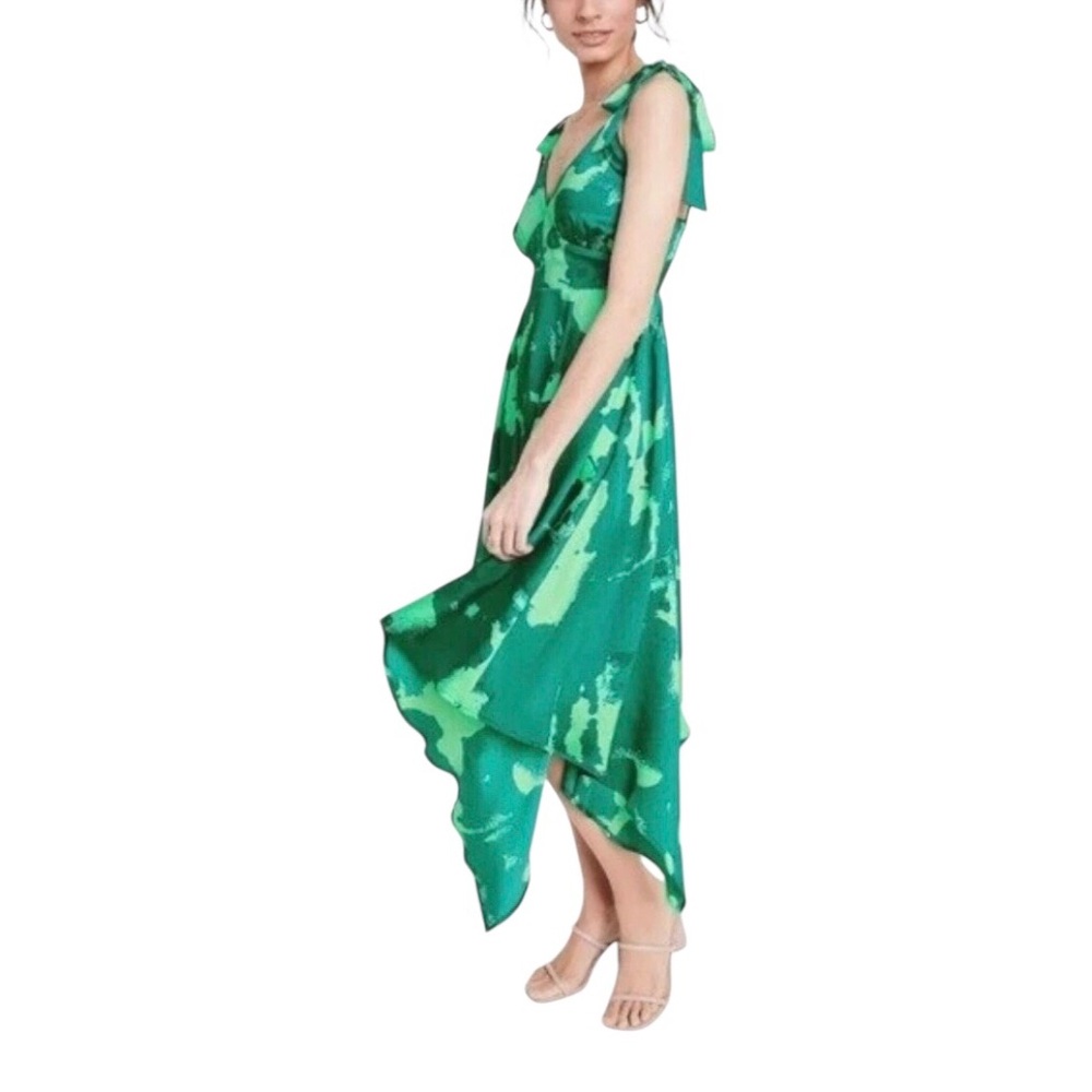 Alexis Asymmetrical Hem Green Tie Strap Midi Dress Size XXS Cocktail Evening